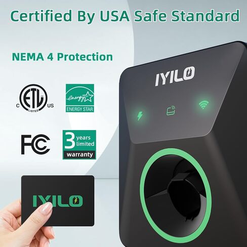 شاحن EV المستوى 2 40 أمبير NEMA 14-50P، معتمد من Energy Star وETL. محطة شحن السيارات الكهربائية 240 فولت. مستشعرات درجة الحرارة المزدوجة في التوصيل والموصل لسلامة المركبات الكهربائية. واي فاي، رفيد، J1772، كابل 25FT in Kuwait