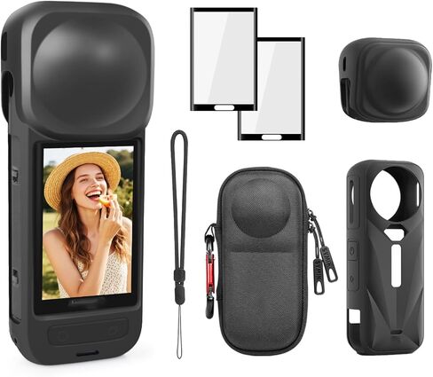 ملحقات 360 X5، حقيبة حمل صغيرة محمولة لجهاز Insta360 X5، غطاء عدسة، حافظة واقية من السيليكون، واقيات شاشة العدسة (عبوتان) متوافقة مع كاميرا Insta 360 X5 in Kuwait