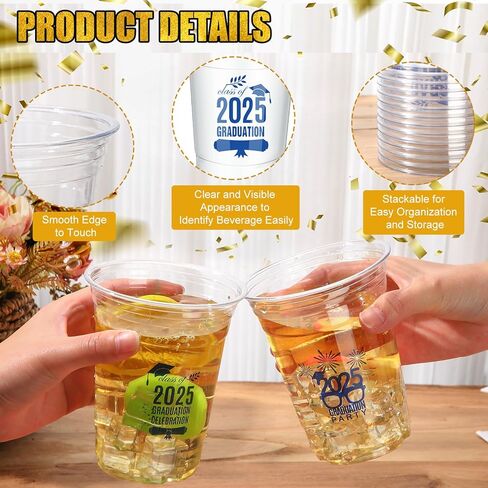 FoldTier 100 Pcs 16 oz Graduation Cups Class of 2024 Graduation Party Cups Disposable Graduation Plastic Cups Clear Congrats Grad Cups Graduation Drinking Cup for Graduation Party Supplies(Black) in Saudi Arabia