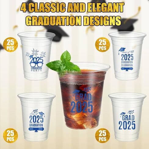 FoldTier 100 Pcs 16 oz Graduation Cups Class of 2024 Graduation Party Cups Disposable Graduation Plastic Cups Clear Congrats Grad Cups Graduation Drinking Cup for Graduation Party Supplies(Black) in Saudi Arabia