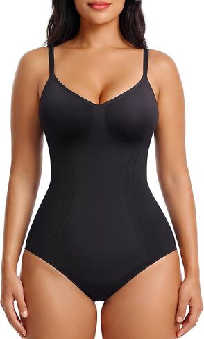 SHAPERX Women's Shapewear Bodysuit Bonded Tummy Control Panel Seamless Comfy Body Shaper With Targeted Compression in Kuwait