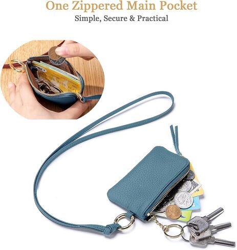 Genuine Leather Coin Purse with Wrist Strap & Keychain – Mini Zipper Wallet, Change Holder & Coin Pouch for Women, Slim Minimalist Travel Wallet with Gift Box (Vintage Wash) in Saudi Arabia