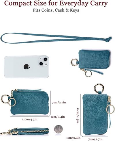 Genuine Leather Coin Purse with Wrist Strap & Keychain – Mini Zipper Wallet, Change Holder & Coin Pouch for Women, Slim Minimalist Travel Wallet with Gift Box (Vintage Wash) in Saudi Arabia