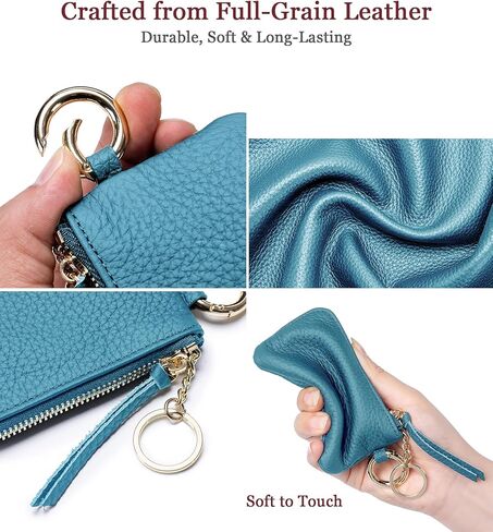 Genuine Leather Coin Purse with Wrist Strap & Keychain – Mini Zipper Wallet, Change Holder & Coin Pouch for Women, Slim Minimalist Travel Wallet with Gift Box (Vintage Wash) in Saudi Arabia