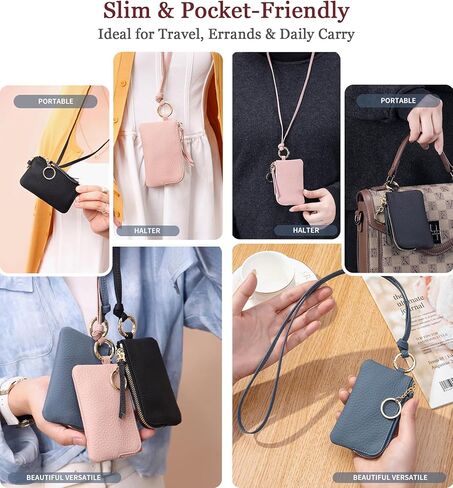 Genuine Leather Coin Purse with Wrist Strap & Keychain – Mini Zipper Wallet, Change Holder & Coin Pouch for Women, Slim Minimalist Travel Wallet with Gift Box (Vintage Wash) in Saudi Arabia