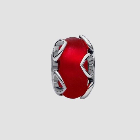 Frosted Red Murano Glass & Hearts Charm Fit Women Bracelet Necklaces Fashion Gifts 925 Sterling Silver DIY Jewelry in Saudi Arabia