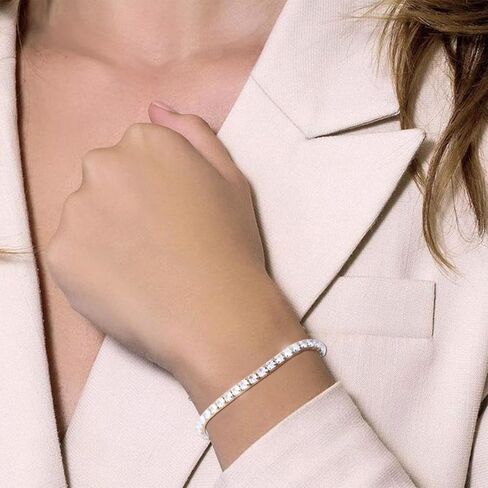 Tennis Silver Bracelet Plated Platinum Diamond Delicate Adjustable Slider Bracelet Delicate Silver Bracelet Sparkle Fashion Jewelry for Women in Saudi Arabia