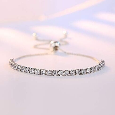 Tennis Silver Bracelet Plated Platinum Diamond Delicate Adjustable Slider Bracelet Delicate Silver Bracelet Sparkle Fashion Jewelry for Women in Saudi Arabia