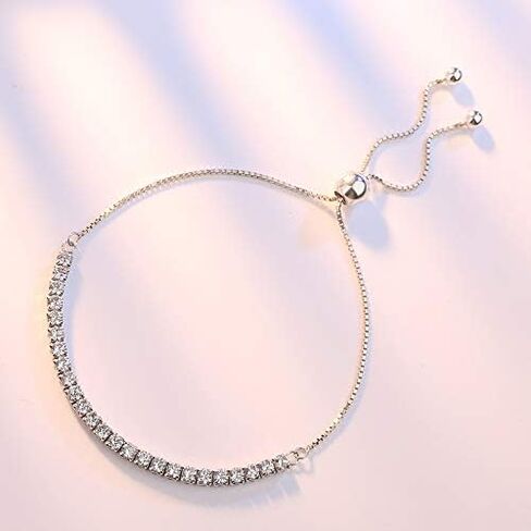 Tennis Silver Bracelet Plated Platinum Diamond Delicate Adjustable Slider Bracelet Delicate Silver Bracelet Sparkle Fashion Jewelry for Women in Saudi Arabia