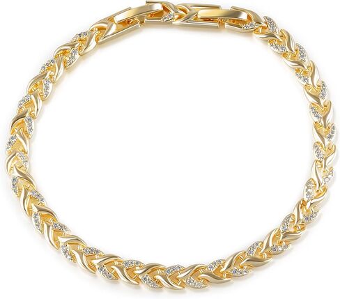 سوار مطلي بالذهب عيار 14 قيراط للنساء والرجال سلسلة قمح قابلة للتكديس | مجوهرات الذهب | سوار رفيع ثمين| مناسب لـ 6.5-7.5 بوصة in Kuwait