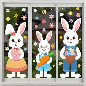 6 Sheet Extra Large Easter Window Clings Double-Sided Cartoon Bunny Rabbit Family Window Stickers Reusable Easter Egg Flower Windows Decals for Spring Holiday Party Home Office School Glass Decoration in Kuwait