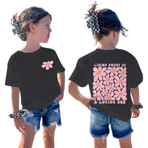 Fkatuzi الاطفال المسيحية يسوع قمصان للفتيات لطيف الله زهرة تي شيرت الإيمان الدينية الكتاب المقدس الآية الجرافيك تيز ملابس علوية من القطن in Kuwait