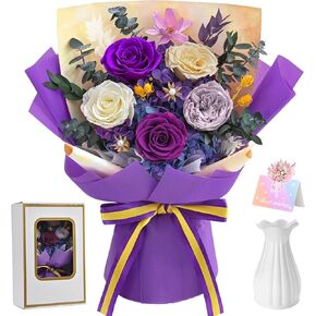 5 Pcs Glitter Red Preserved Roses Flowers Bouquet, Forever Rose Flowers for Delivery, Valentines Day Gifts for Her Women, Long-Lasting Red Roses with Vase Gift Box, Forever Flowers for Wife Mom in Kuwait