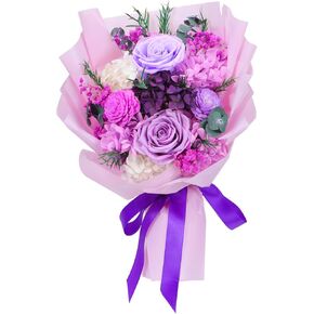 باقة زهور محفوظة، باقة زهور محفوظة طبيعية طويلة الأمد من Vilante مع صندوق هدايا باقة زهور إلى الأبد باقة ورود أرجوانية زهور أبدية لعيد ميلاد عيد الأم in Kuwait