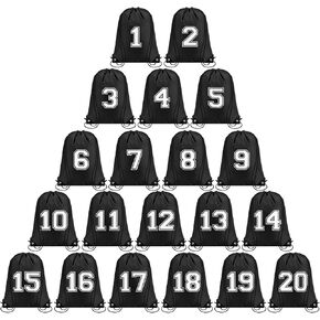 ZOMFELT 20 قطعة من حقائب الظهر برباط للجيم، حقيبة ظهر قابلة للطي بأرقام متعددة، حقيبة بوليستر خفيفة الوزن لكرة القدم، الفريق، هدية، الشاطئ، الرياضة، السفر، السباحة، أسود in Kuwait