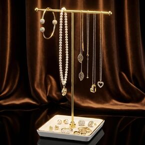 حامل مجوهرات بقاعدة سيراميك: رف منظم للقلادة بطول 30.48 سم، تخزين عرض بتصميم شجرة للقلائد والأساور والخواتم والأقراط وديكور الغرفة الجمالي العتيق (ذهبي) in Kuwait