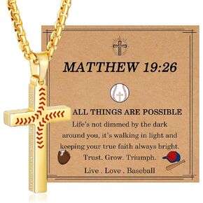هدايا عيد الفصح للأطفال المراهقين البيسبول القلائد الصليب للبنين الرجال، كولورفاست الفولاذ المقاوم للصدأ الآية الكتاب المقدس عبر سلسلة قلادة قلادة البيسبول الملحقات الاشياء الهدايا للأولاد in Kuwait