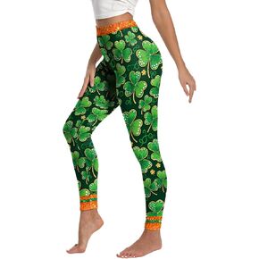 بنطلون ضيق ليوم القديس باتريك للنساء، مقاس كبير بخصر عالٍ، سروال يوجا ليوم القديس باتريك، سروال نسائي شامروك باللون الأخضر in Kuwait