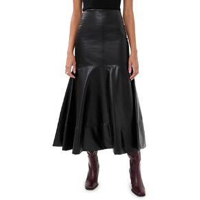 A.W.A.K.E. Mode Women's Faux Leather Flared Hem Skirt in Kuwait