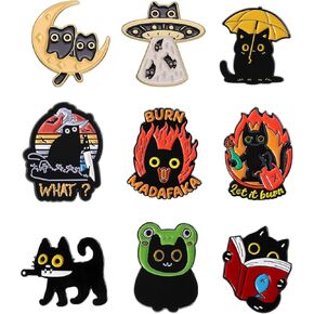 9 Pcs Anime Brooch Pins Kitty Cute Enamel Pins for Backpacks Clothing Jackets Hats Kawaii Black Cat Funny Cartoon Decoration Gifts Party Decor in Saudi Arabia