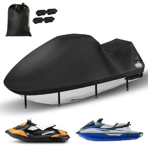 500D Jet Ski Cover, Heavy Duty UV Resistant Waterproof Strip 2 3 Seater Jetski Cover, Durable Marine Grade,2 Air Vents,4 Windproof Buckles, Universal Jetski Cover for Yamaha Seadoo 115"-120" in Kuwait