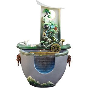 Desktop Decor, Outdoor Water Fountain New Chinese with Feng Shui Wheel and Fish Pond, Decorative, Circulating Landscape Ornaments, Suitable for Living Room, Office, Courtyard Fo(Green-a) in Kuwait