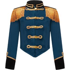 سترة أطفال بنات السيرك رينجماستر شرابة معاطف كرنفال حفلة طبل فريق رئيسي فستان موحد طاووس أزرق 12 سنة in Kuwait