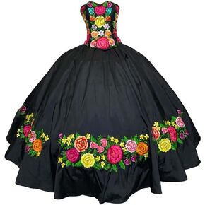 فساتين زفاف مكسيكية مطرزة بالزهور بحزام وردي ساخن للنساء فستان Quinceanera Strapss Charro 2026 in Kuwait