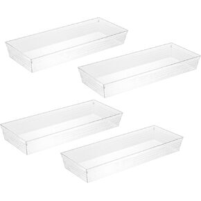 Backerysupply 4 صناديق تخزين حزمة للحمام مستحضرات التجميل ماكياج الغرور البلاستيك الشفاف مكتب درج المنظمين صينية أواني المطبخ فواصل الفضيات 15 "× 6" × 2" in Kuwait
