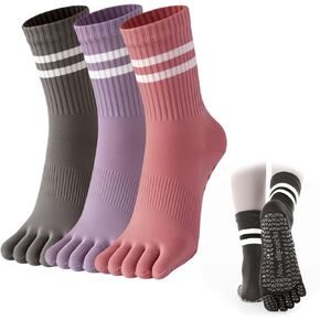 جورب بيلاتيس مع مقابض للنساء، جوارب لأصابع القدم بخمسة أصابع للجري 3 قطع، جوارب يوجا غير قابلة للانزلاق مريحة رياضية in Kuwait
