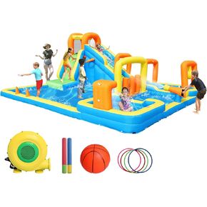 منزلق مائي قابل للنفخ من صن سبورتس، منزل وثب للأطفال في الفناء الخلفي، حديقة مائية قابلة للنفخ مع حوض سباحة، منزل قفز مع زلاجة مائية، قلعة نطاطة للرطب والجاف in Kuwait