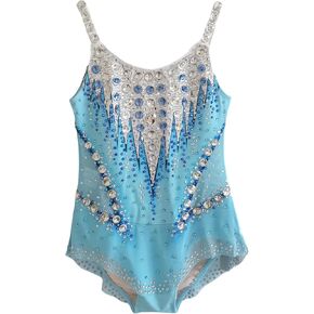 Girls Rhythmic Gymnastics Leotards Lightblue Sleeveless Dance Leotard for Girls Sparkly Practice and Performance Wear in Kuwait