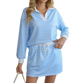 أطقم ملابس نسائية مكونة من قطعتين سويت شيرت مخطط وأكمام طويلة طقم صالة رياضي متناسق مع جيوب 2025 in Kuwait