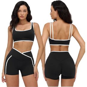 Women 2 Piece Workout Sets Backless Color Block Sports Bra High Waist Tummy Control Active Shorts Yoga Pilates Outfits in Kuwait