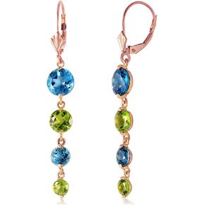 14k Solid Rose Gold Chandelier Earrings with Blue Topaz & Peridot in Kuwait