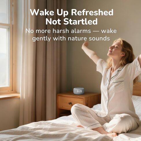 Buffbee Alarm Clock with Sound Machine for Bedrooms – 2-in-1 White Noise Machine for Sleep, Gentle Wake-Up with Soft Alarm Sounds, Ambient Night Light, Plug-in, Sleep Better, Wake Gently in Saudi Arabia