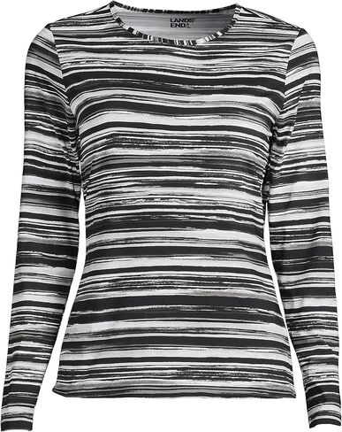 Lands' End Womens Long Sleeve Swim Tee Rash Guard Black/White Ombre Regular Medium in Saudi Arabia