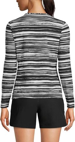 Lands' End Womens Long Sleeve Swim Tee Rash Guard Black/White Ombre Regular Medium in Saudi Arabia