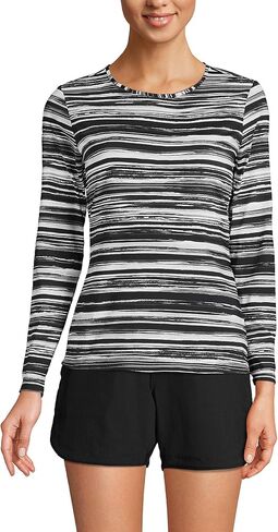 Lands' End Womens Long Sleeve Swim Tee Rash Guard Black/White Ombre Regular Medium in Saudi Arabia