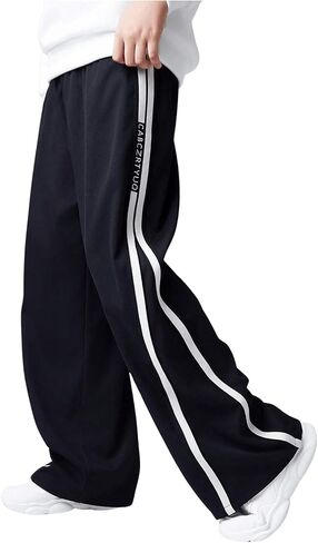 Boy's Baggy Sweatpants Letter Striped Wide Leg Pants Elastic Waist Athletic Sweat Pants in Saudi Arabia