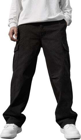 Boys Casual Cargo Pants Workout Baggy Wide Leg Trousers Bottom with Pockets Workwear Jogger Sweatpants for 8-12Y in Kuwait