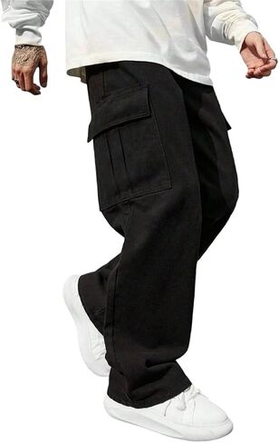 Boys Casual Cargo Pants Workout Baggy Wide Leg Trousers Bottom with Pockets Workwear Jogger Sweatpants for 8-12Y in Kuwait