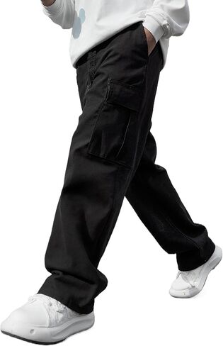 Boys Casual Cargo Pants Workout Baggy Wide Leg Trousers Bottom with Pockets Workwear Jogger Sweatpants for 8-12Y in Kuwait