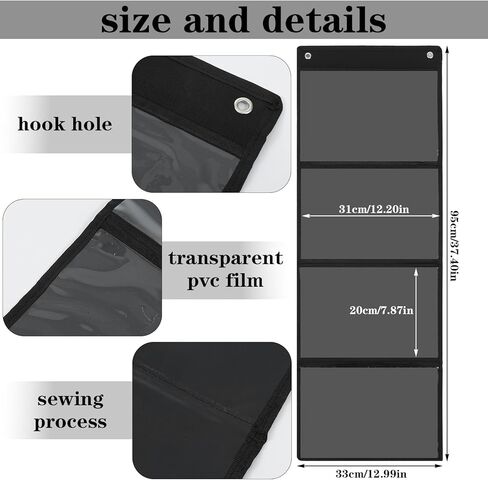 4 Pcs Storage Pocket Chart for Classroom 37.4 x 12.2 in 37.4 x 12.2 inches 4 Pockets Hanging Wall File Organizer for Cards, Drawing, Pictures, Homework, Teacher Office Activities, Black in Saudi Arabia