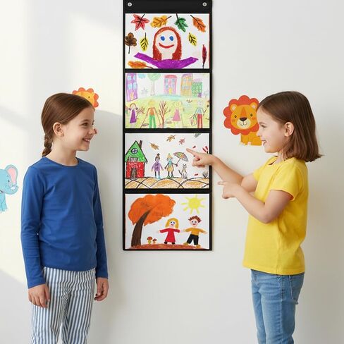 4 Pcs Storage Pocket Chart for Classroom 37.4 x 12.2 in 37.4 x 12.2 inches 4 Pockets Hanging Wall File Organizer for Cards, Drawing, Pictures, Homework, Teacher Office Activities, Black in Saudi Arabia
