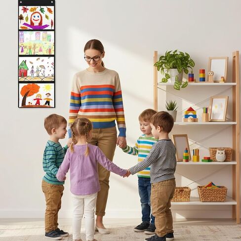4 Pcs Storage Pocket Chart for Classroom 37.4 x 12.2 in 37.4 x 12.2 inches 4 Pockets Hanging Wall File Organizer for Cards, Drawing, Pictures, Homework, Teacher Office Activities, Black in Saudi Arabia