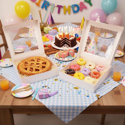 12 قطعة من علب الكيك من موريتو بمقاسين، 10 × 10 × 8 12 × 12 × 8 بوصة، صناديق مخبز بيضاء مع نافذة طويلة، صناديق من الورق المقوى للحلوى للكعك والكب كيك والفطائر والكعك والبسكويت in Kuwait