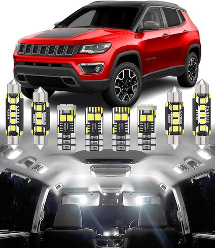 استبدال ضوء LED الداخلي للسيارة BMT xms لسيارة JEEP Compass 2017-2022,6000K حزمة لمبات الإضاءة الداخلية فائقة السطوع، 11 قطعة in Kuwait