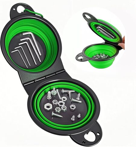 Collapsible Magnetic Parts Tray Set, New Upgraded Version Magnetic Trays, Integrated 5.1" Round Dual Silicone Bowls, Multi-Use Nuts And Bolts Organizer, Bonus Hook for On-the-Go Carry (green2.0) in Saudi Arabia