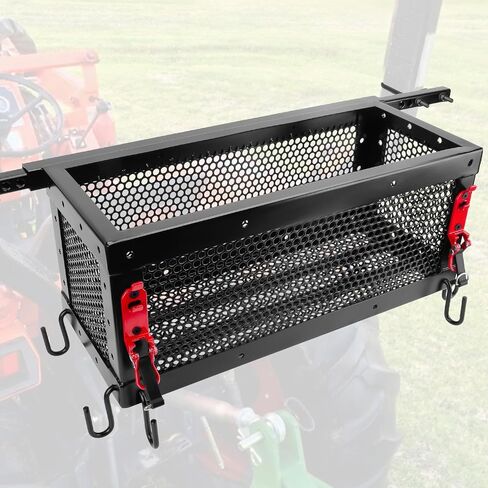 Heavy Duty Tractor Tool Box, Universal Tractor Basket with Tray Accessories Fits Most Tractor and Zero Turn Mower, Tractor Toolbox Attachment Store and Organize in Saudi Arabia